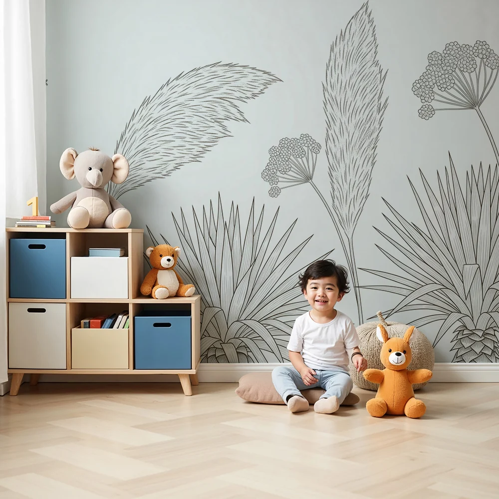 Papel de parede quarto bebê | Екзотични растения с нежни линии