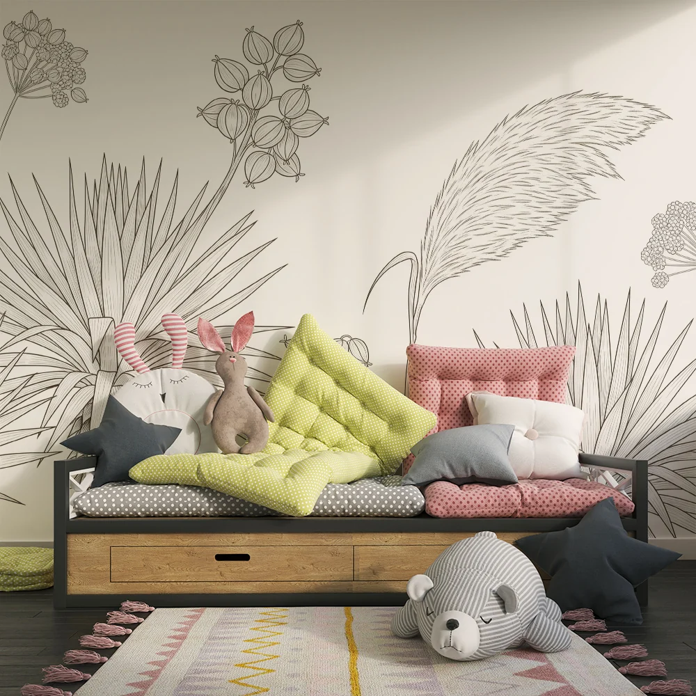 Papel de parede quarto bebê | Екзотични растения с нежни линии