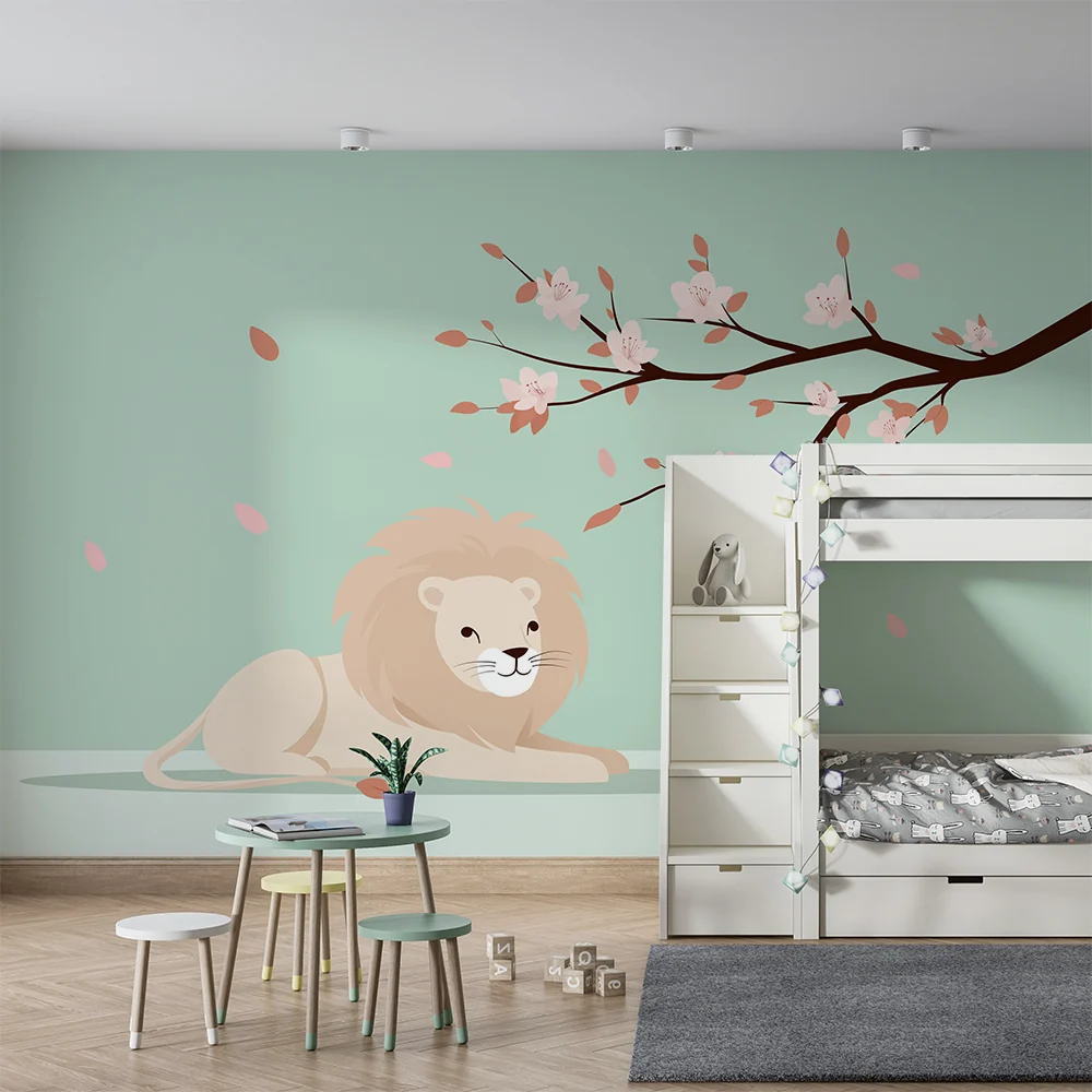 Papel de parede quarto bebê | Мек лъв под цъфнало дърво