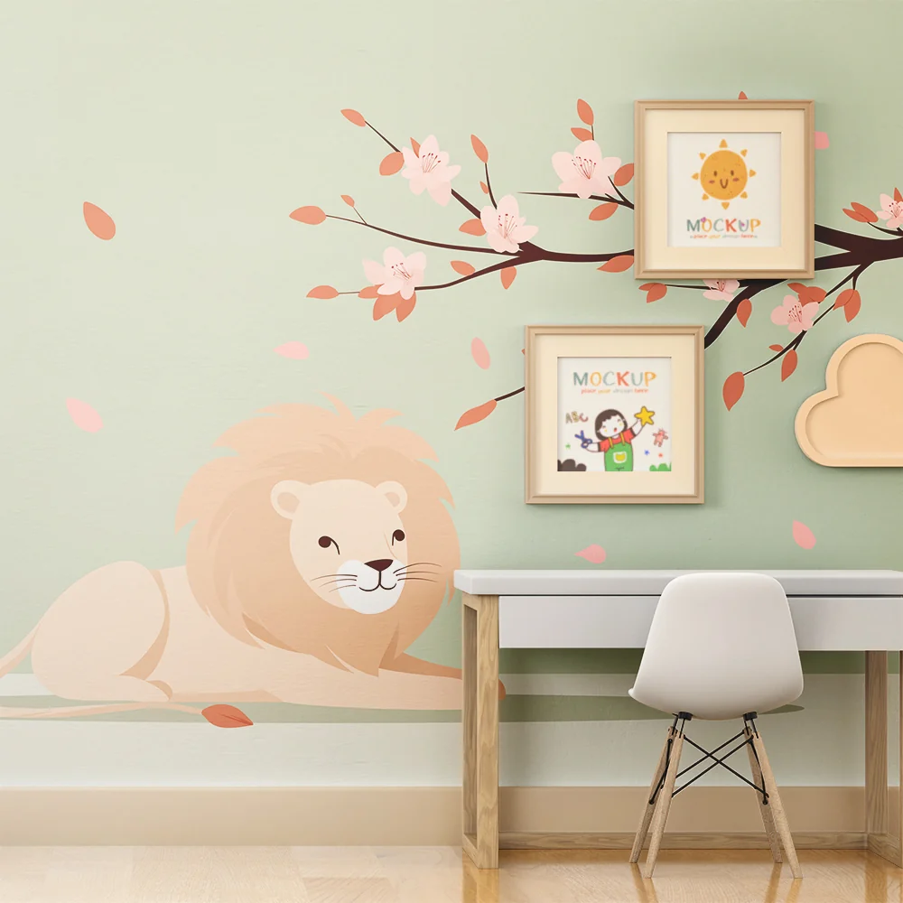 Papel de parede quarto bebê | Мек лъв под цъфнало дърво
