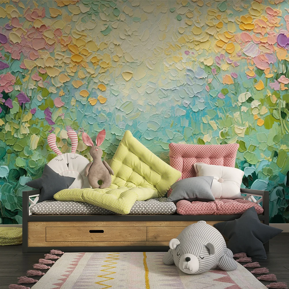 Papel de parede quarto bebê | Пастелно поле с нежни оттенъци на цветя