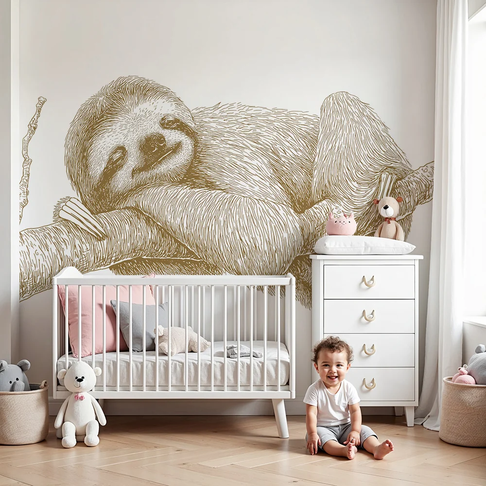 Papel de parede quarto bebê | Ленивецът спи на клон