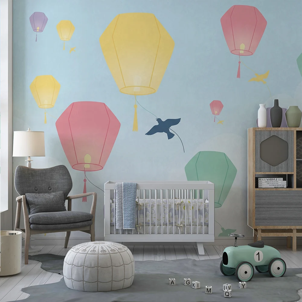 Papel de parede quarto bebê | Цветни лампиони, плаващи на небето