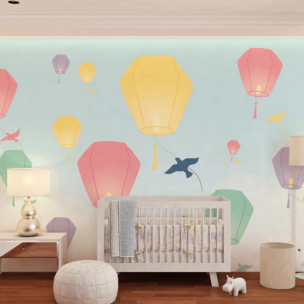 Papel de parede quarto bebê | Цветни лампиони, плаващи на небето