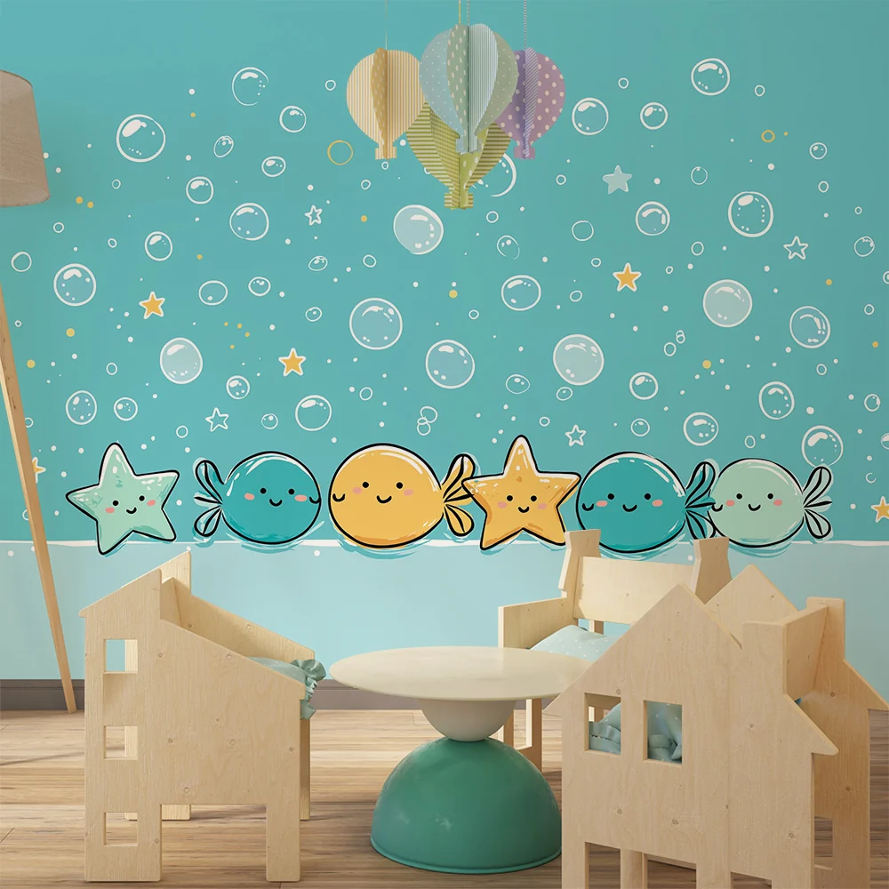 Papel de parede quarto bebê | Забавни морски животни и подводни мехури