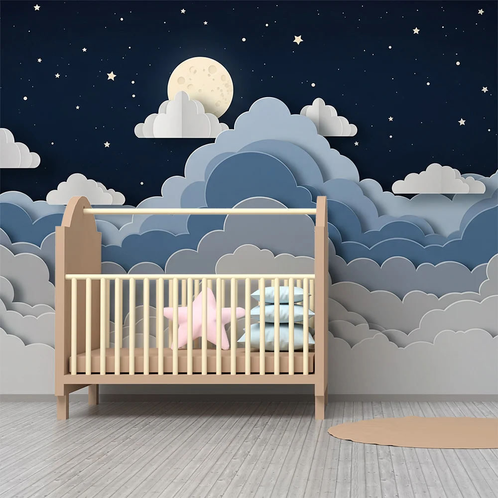 Papel de parede quarto bebê | Звездно небе с облаци и луна
