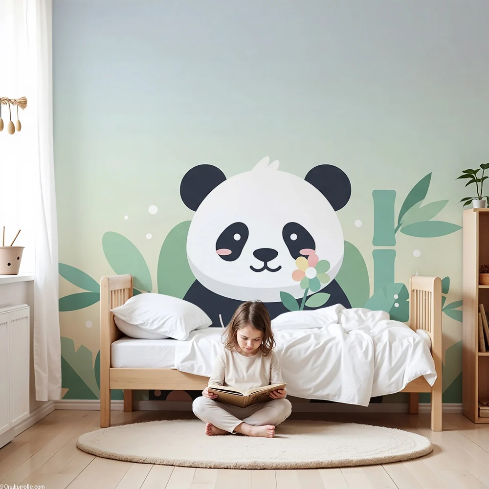Papel de parede quarto bebê | Мил панда, заобиколена от тропическо листва