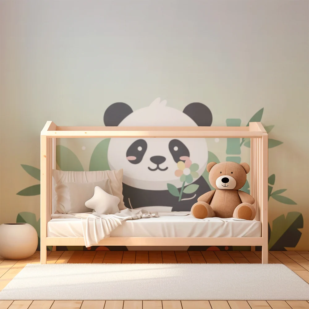 Papel de parede quarto bebê | Мил панда, заобиколена от тропическо листва