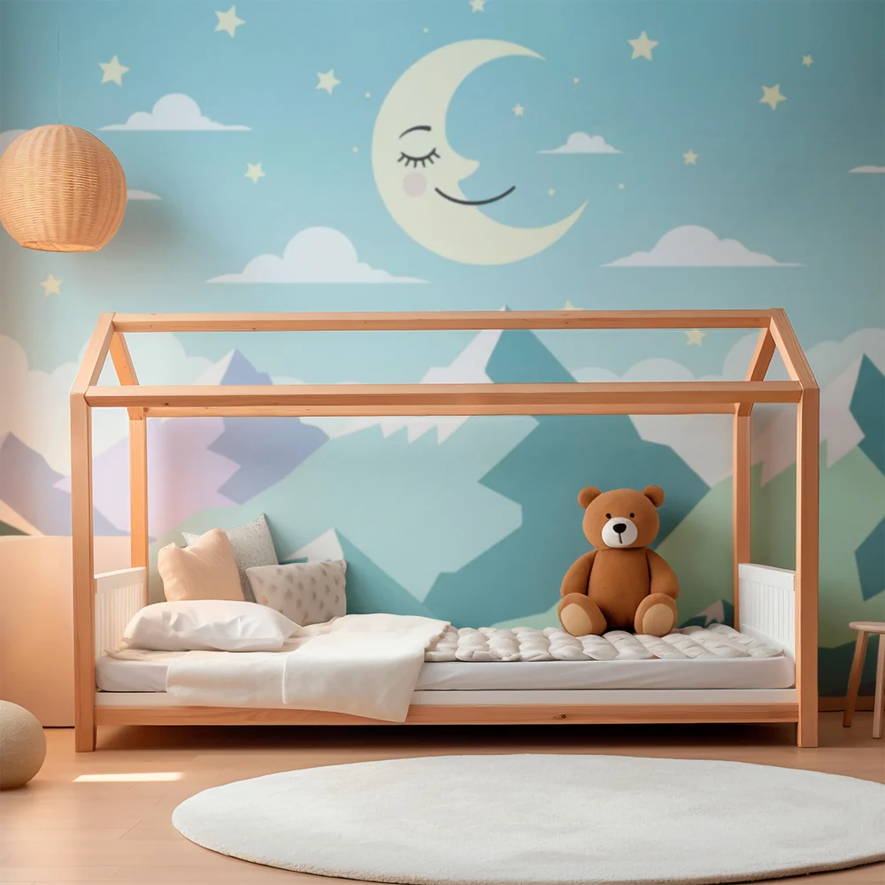Papel de parede quarto bebê | Нощно небе с меки цветове на планини