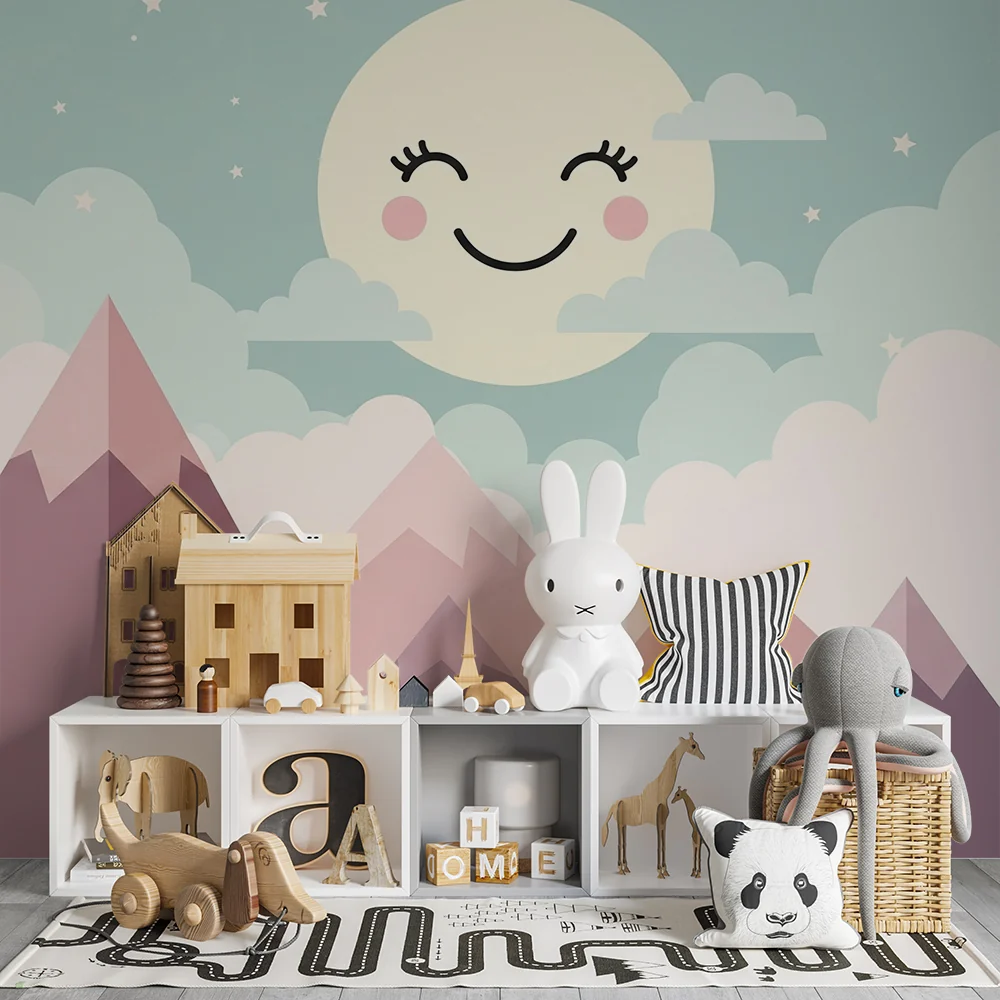 Papel de parede quarto bebê | Меки планини и усмихнат месец
