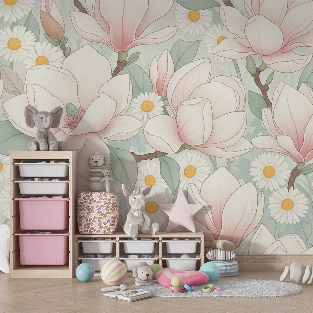 Papel de parede quarto bebê | Магнолии и цветя на маргаритки