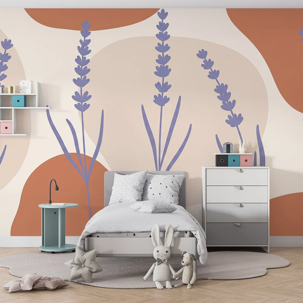 Papel de parede quarto bebê | Лека лавандула и органични форми в успокояващи тонове