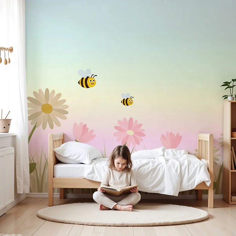 Papel de parede quarto bebê | Цветя и пчели