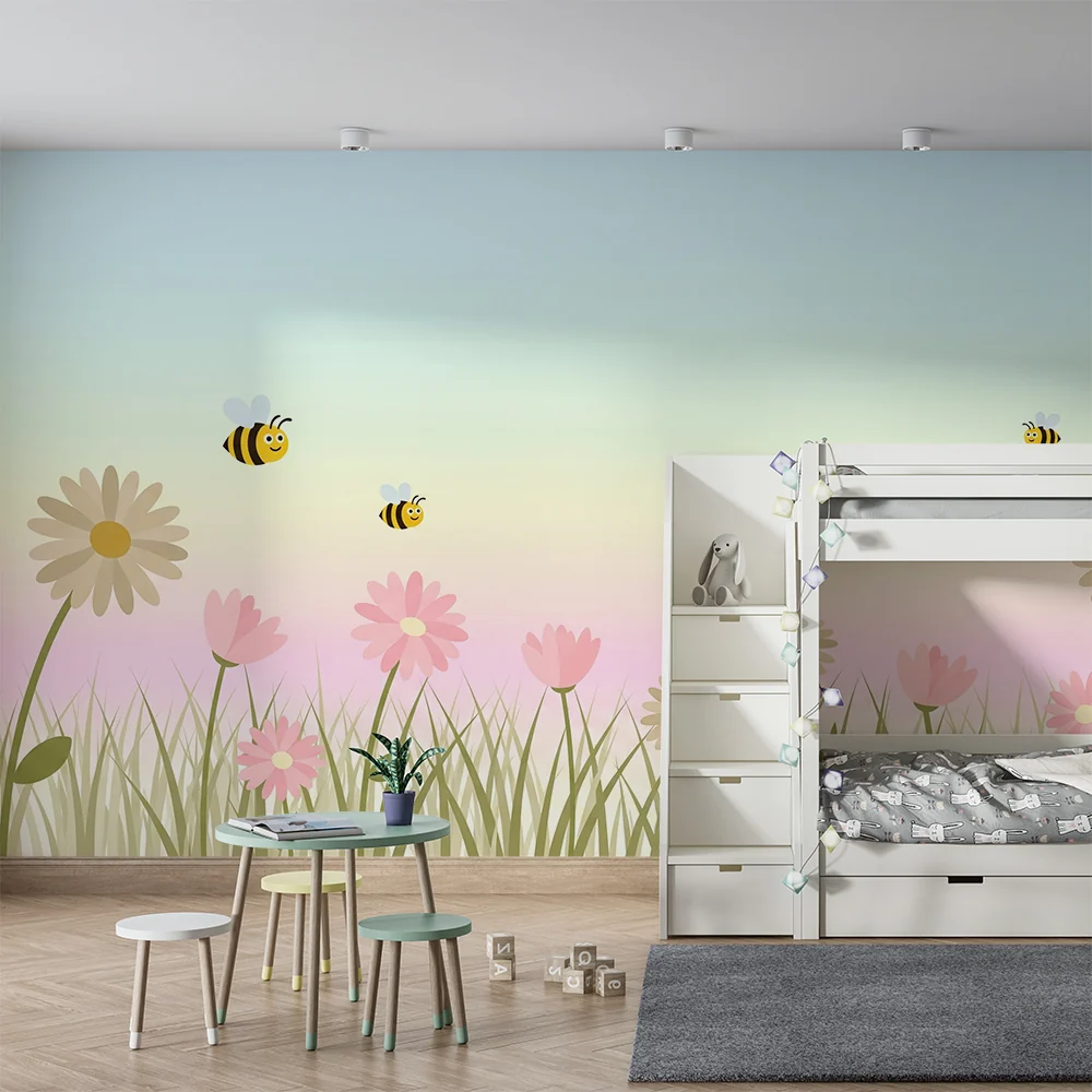 Papel de parede quarto bebê | Цветя и пчели