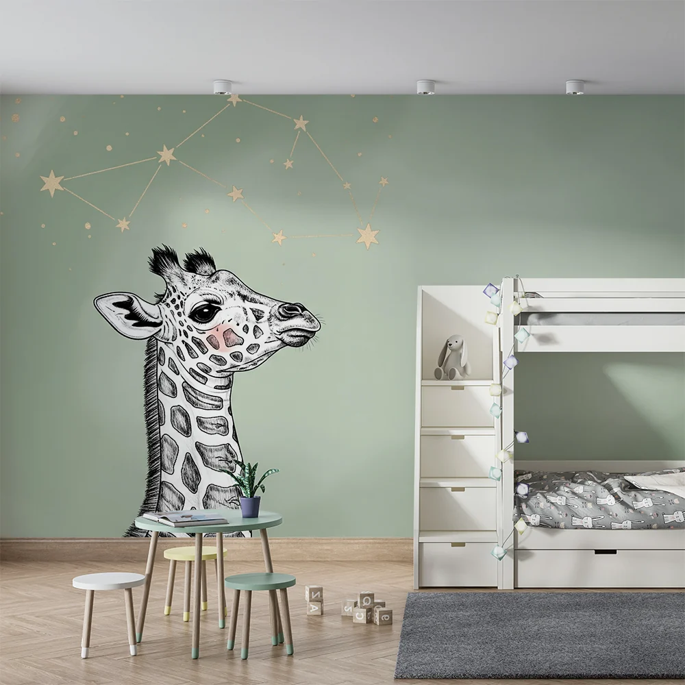 Papel de parede quarto bebê | Мечтателна жираф под звездите