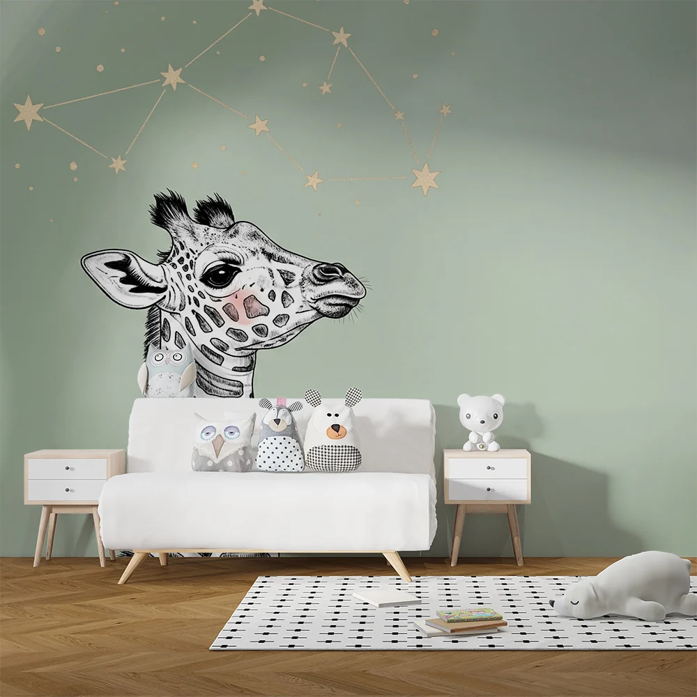 Papel de parede quarto bebê | Мечтателна жираф под звездите