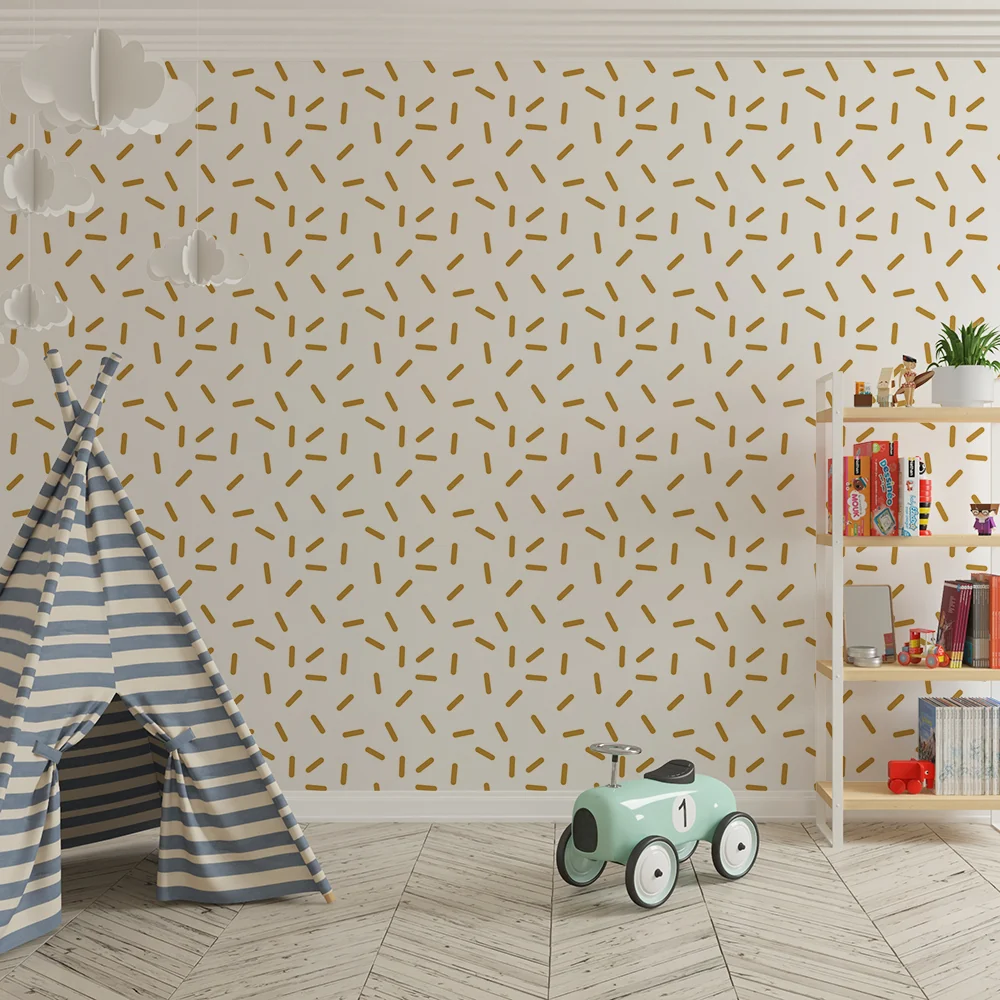 Papel de parede quarto bebê | Abstrato com linhas douradas em fundo branco