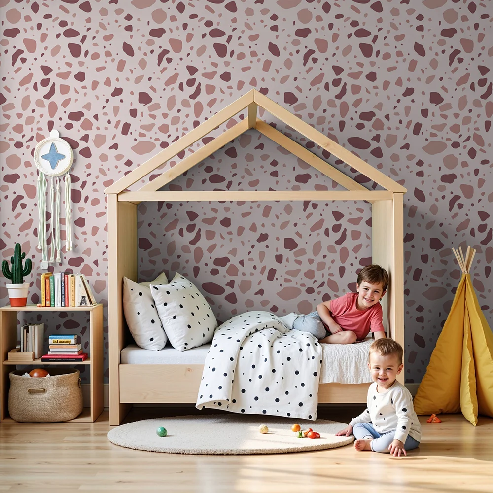 Papel de parede quarto bebê | Abstratos padrões em tons de rosa e terracota
