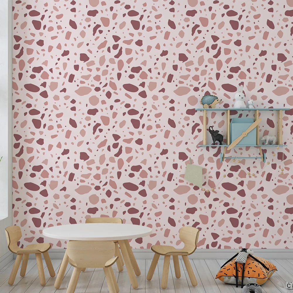 Papel de parede quarto bebê | Abstratos padrões em tons de rosa e terracota