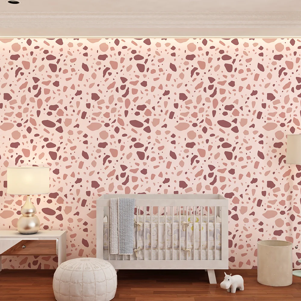 Papel de parede quarto bebê | Abstratos padrões em tons de rosa e terracota