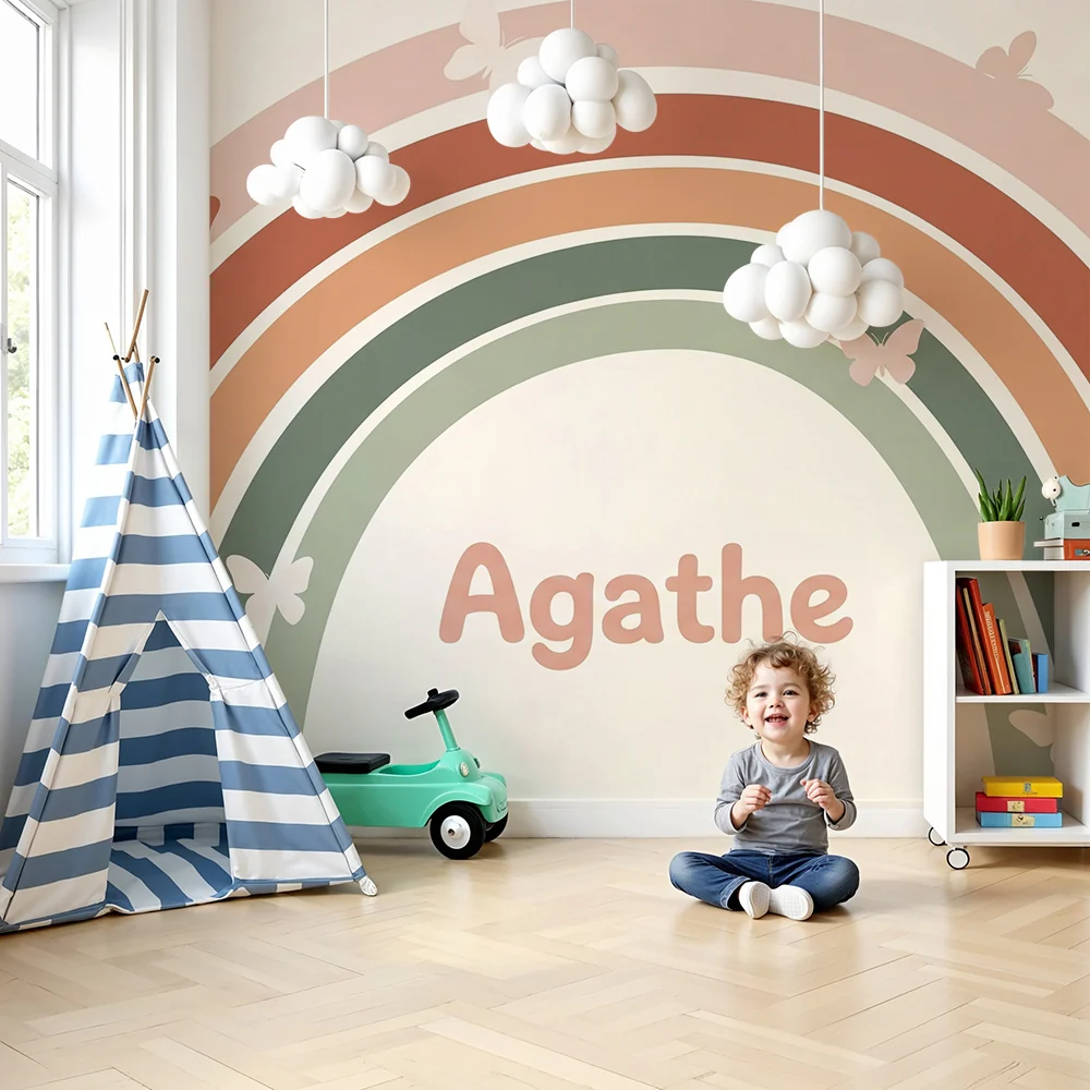 Papel de parede quarto bebê | Agathe Rainbow com borboletas delicadas