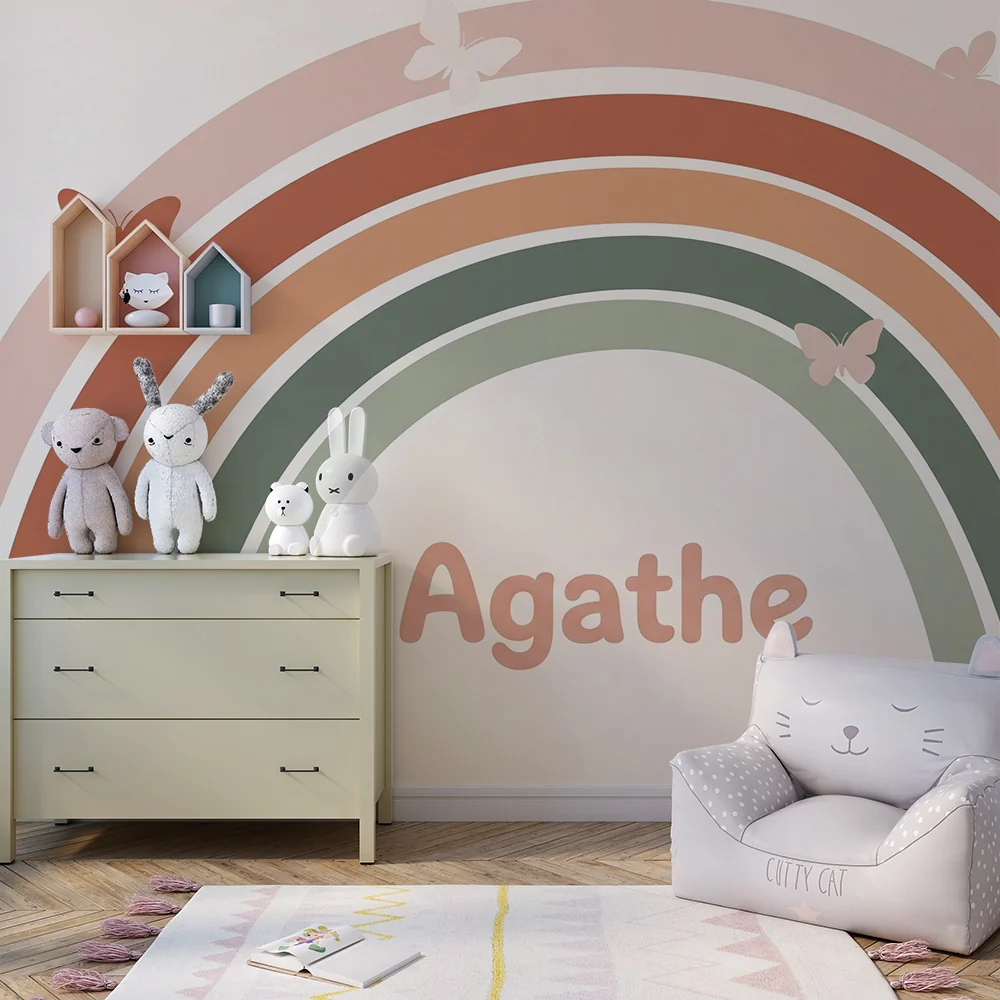 Papel de parede quarto bebê | Agathe Rainbow com borboletas delicadas