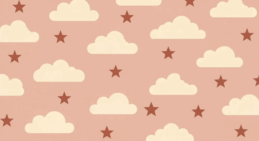 Papel de parede quarto bebê | Bege nuvens e estrelas em fundo rosa