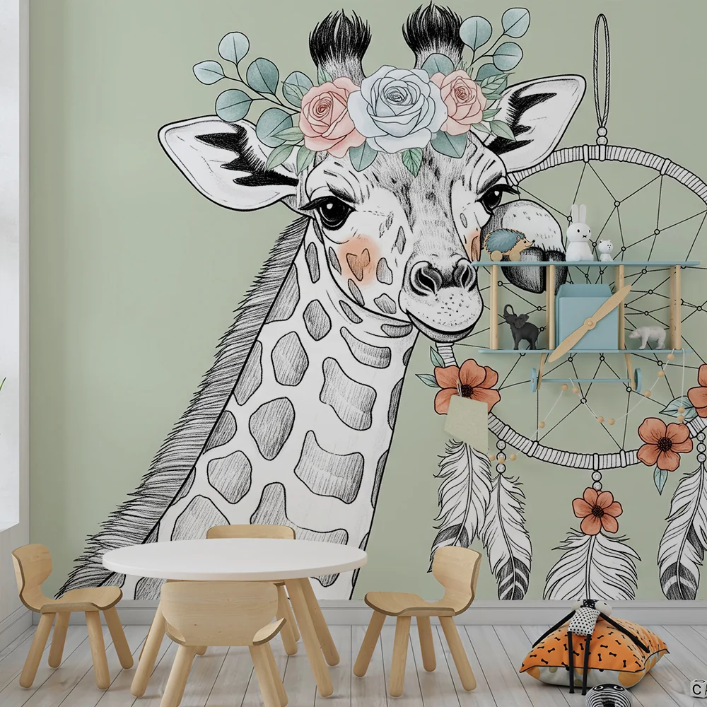 Papel de parede quarto bebê | Bohemian giraffe dream catcher