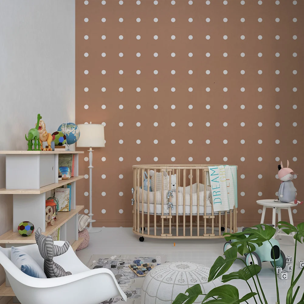 Papel de parede quarto bebê | Bolinhas brancas em fundo terracota
