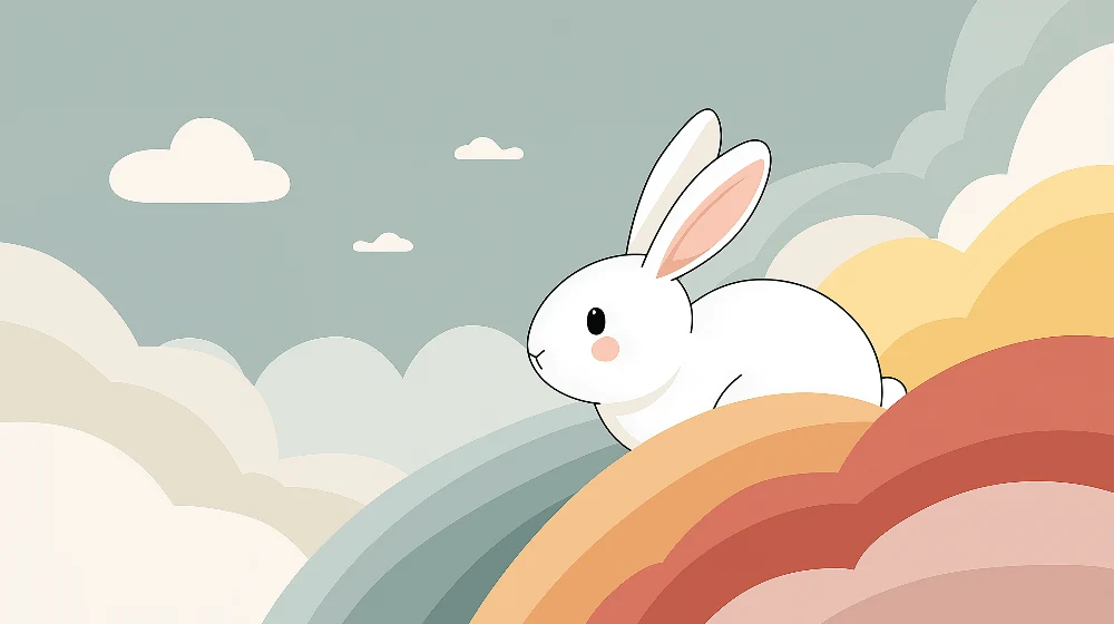 Papel de parede quarto bebê | Bonito coelho em um arco-íris pastel