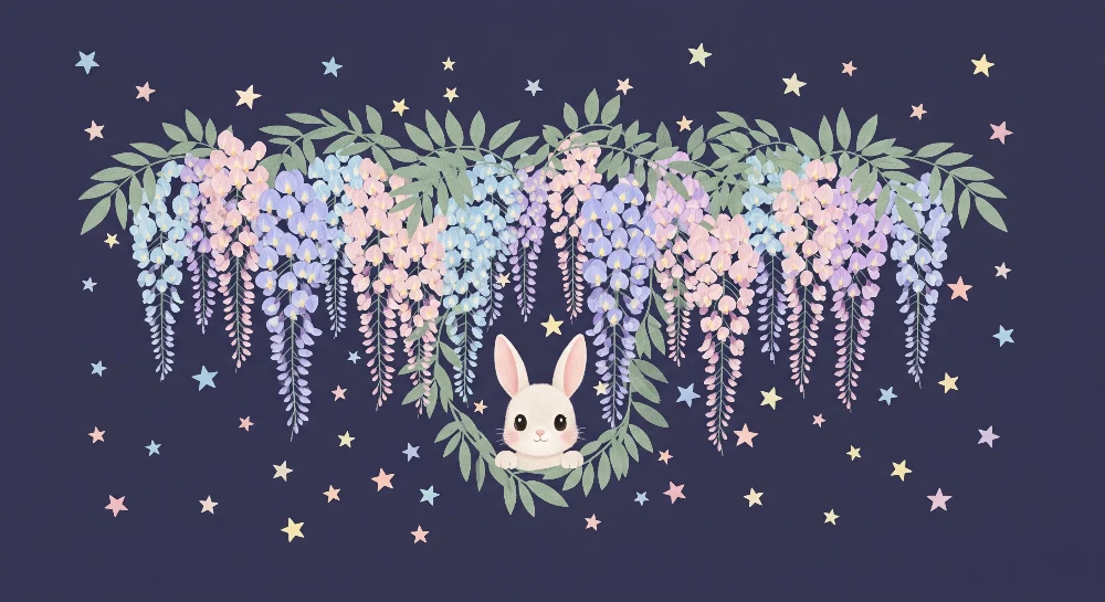 Papel de parede quarto bebê | Bonito coelho e flores estreladas