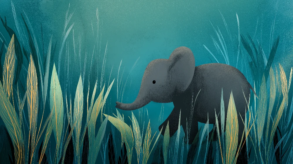 Papel de parede quarto bebê | Bonito elefante em uma selva aquática