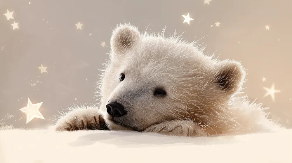 Papel de parede quarto bebê | Bonito ursinho sob um céu estrelado