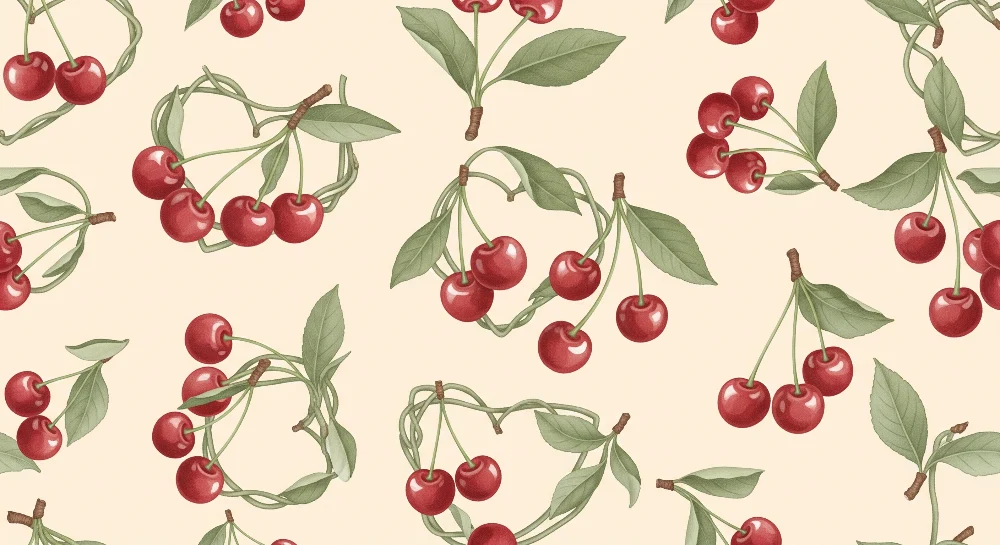 Papel de parede quarto bebê | Cerejas delicadas em fundo creme