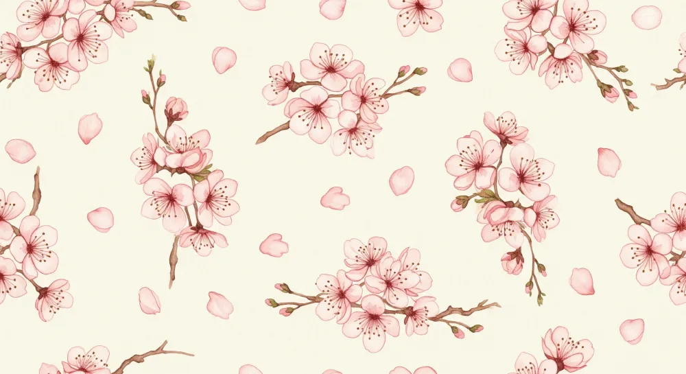 Papel de parede quarto bebê | Cerejeiras em fundo creme