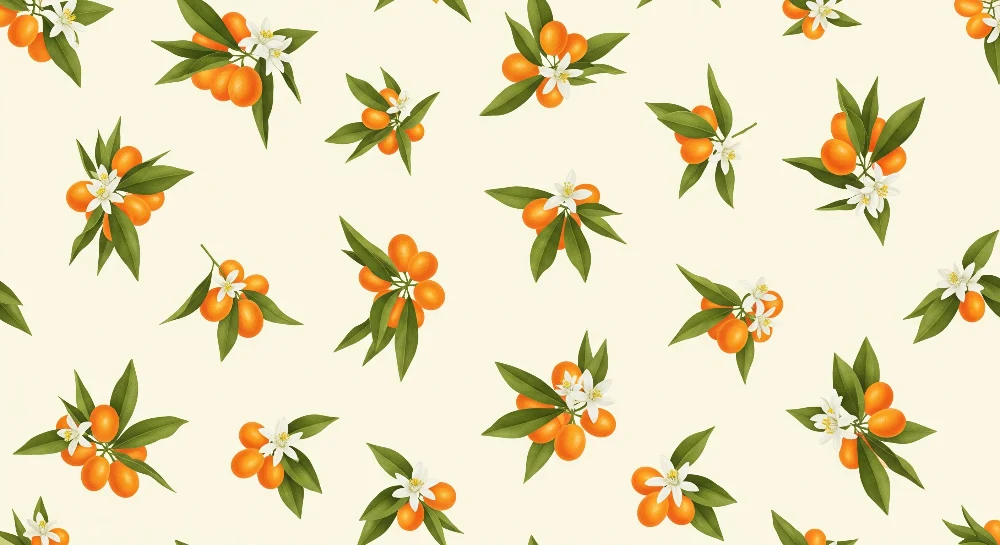 Papel de parede quarto bebê | Citrus padrões com flores brancas e folhagem verde