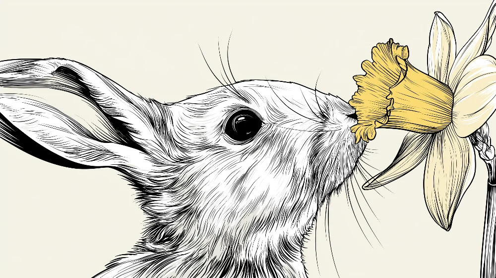 Papel de parede quarto bebê | Coelho delicado e narciso em fundo suave
