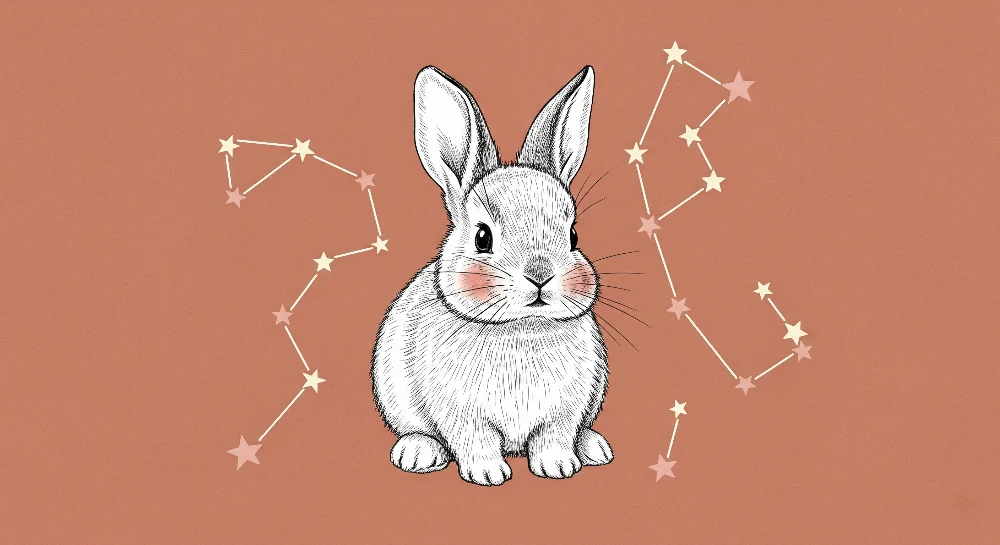 Papel de parede quarto bebê | Coelho fofo e constelações estreladas