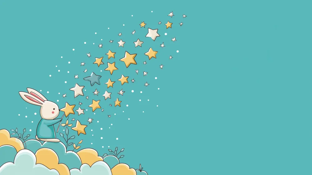 Papel de parede quarto bebê | Coelho mágico e estrelas brilhantes
