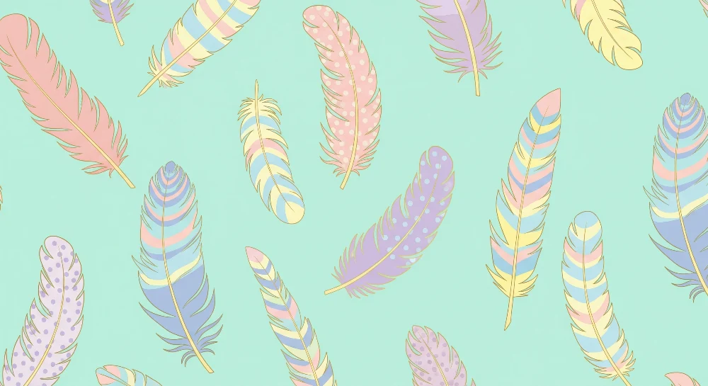 Papel de parede quarto bebê | Coloridas penas em fundo menta