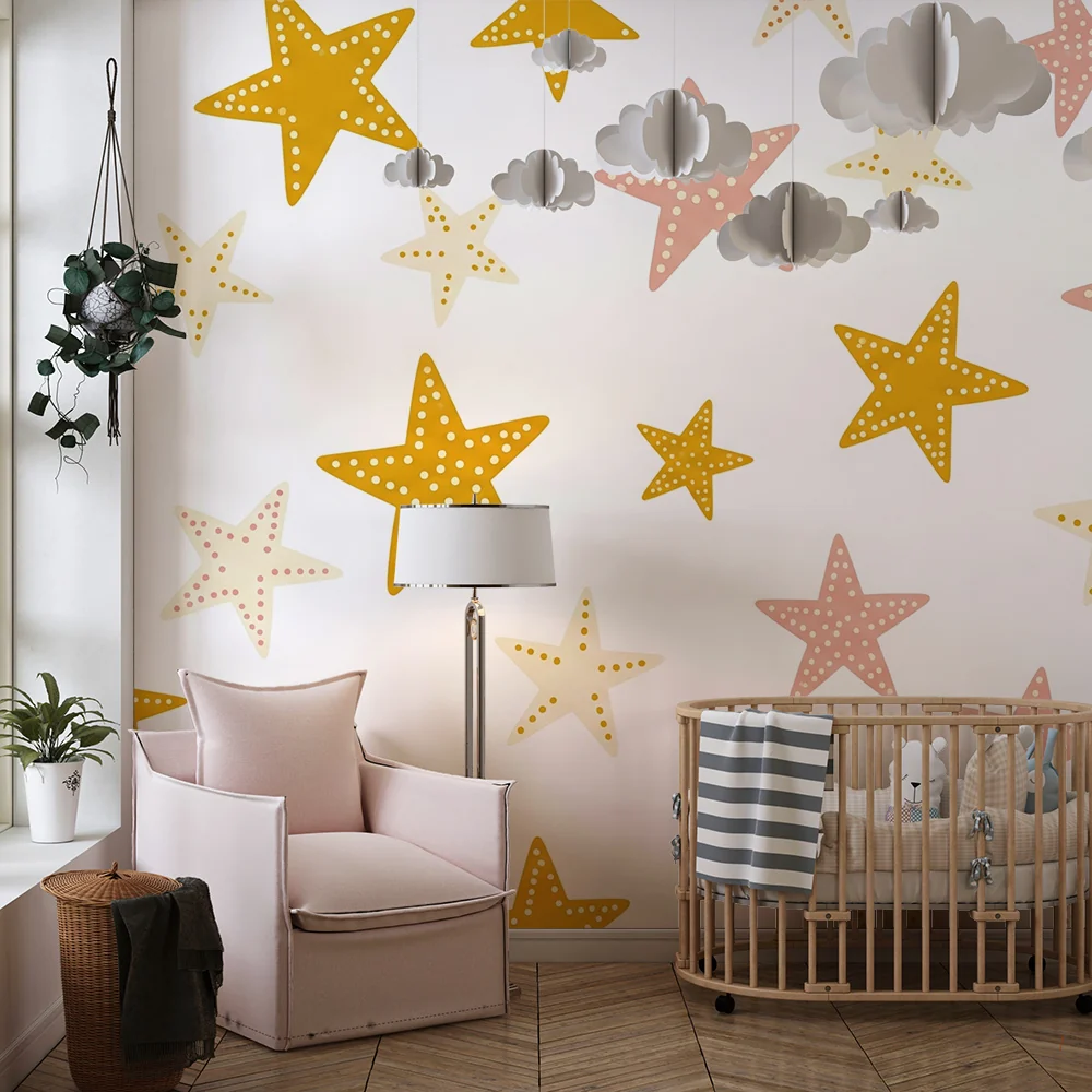 Papel de parede quarto bebê | Coloridas e suaves estrelas
