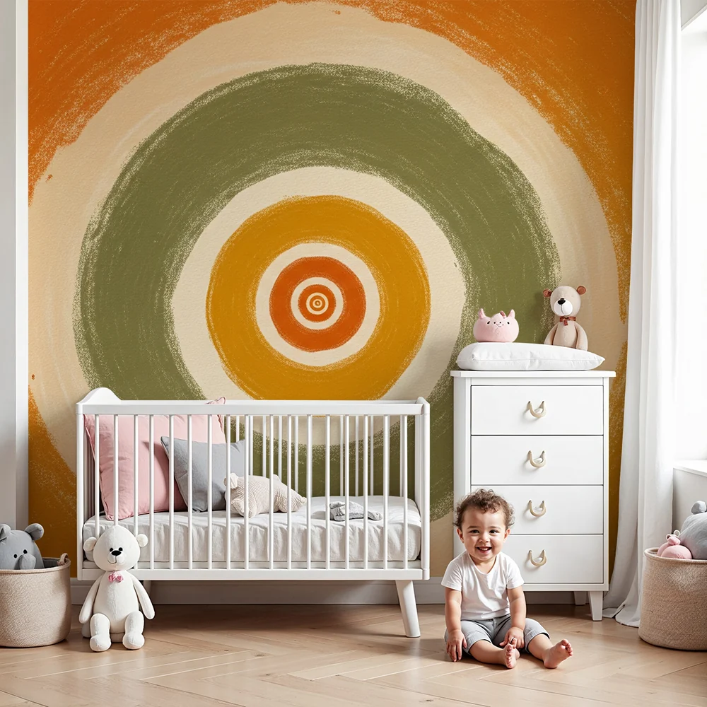 Papel de parede quarto bebê | Coloridos círculos em degradê laranja e verde
