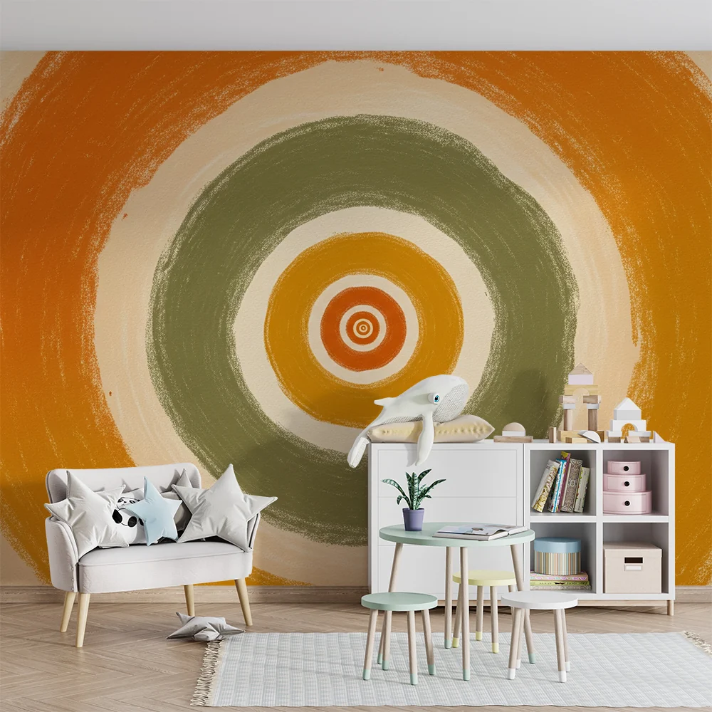 Papel de parede quarto bebê | Coloridos círculos em degradê laranja e verde