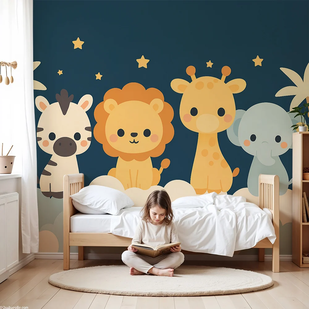Papel de parede quarto bebê | Cute animals and stars