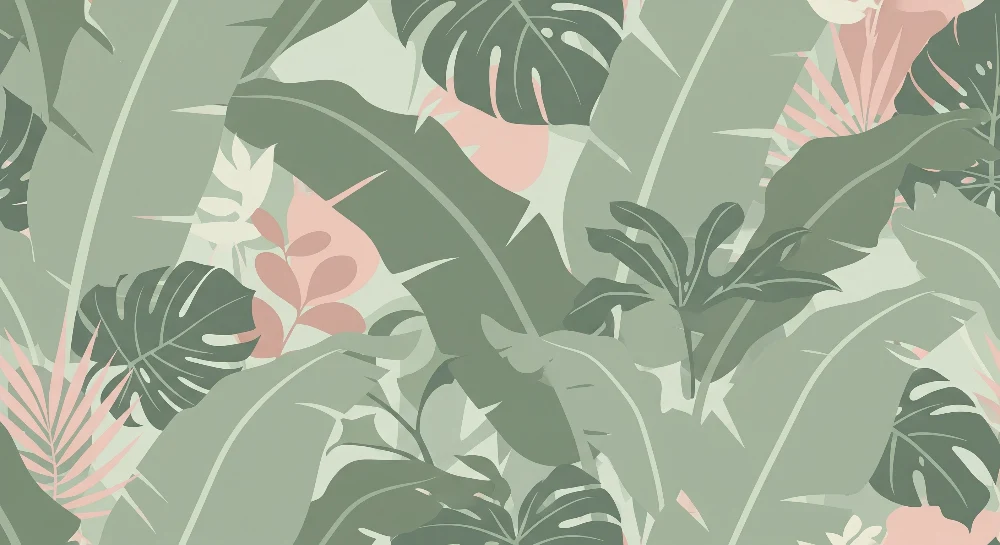 Papel de parede quarto bebê | Delicada folhagem tropical com tons pastel