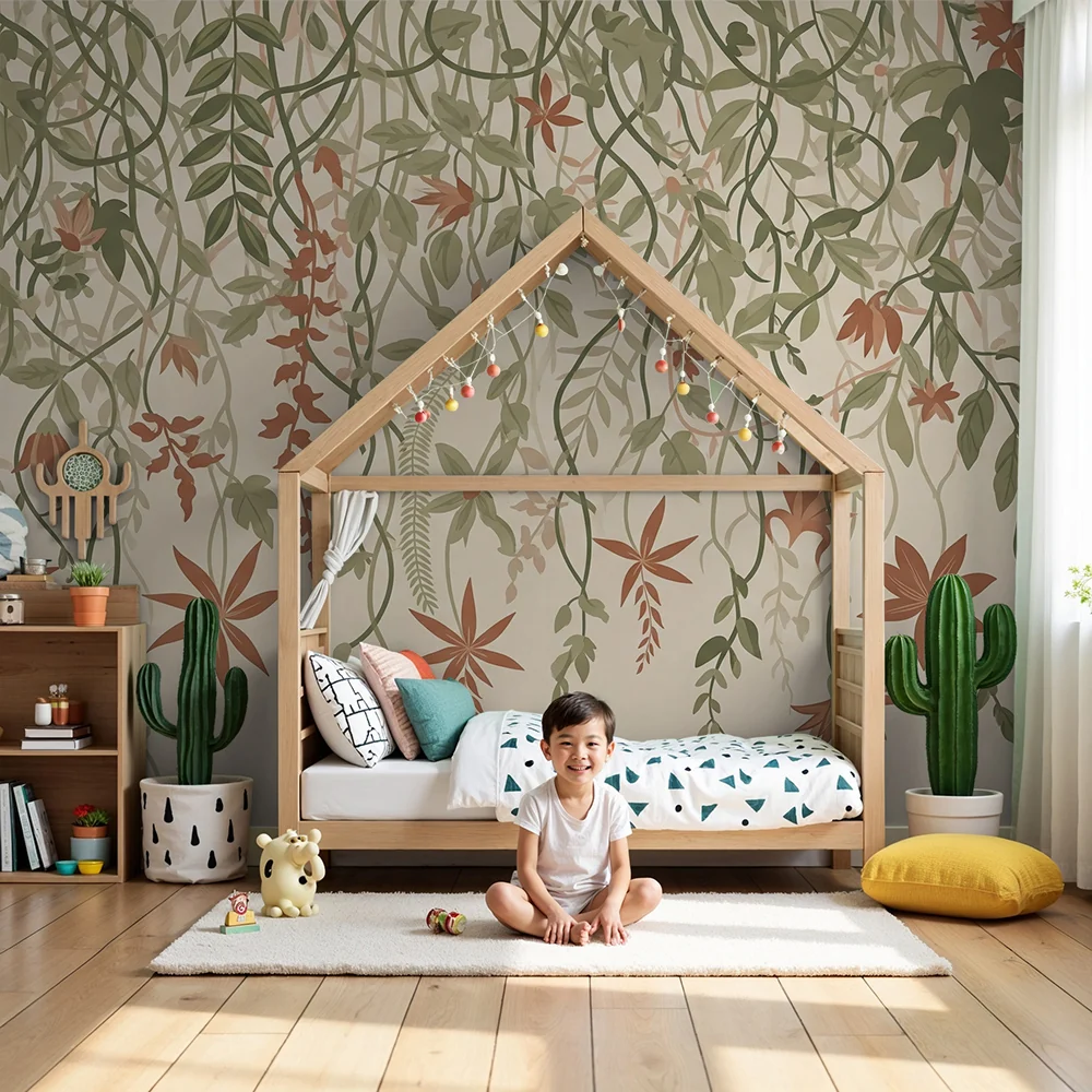 Papel de parede quarto bebê | Delicada vegetação floral