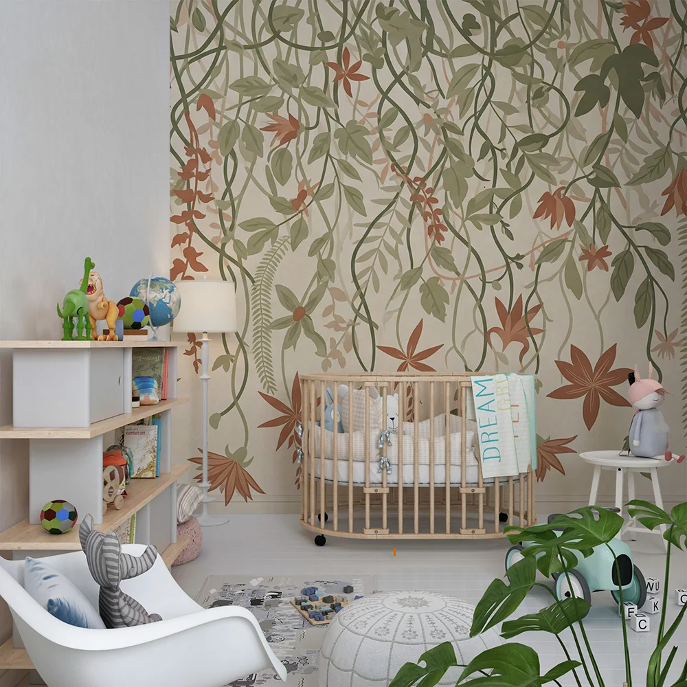 Papel de parede quarto bebê | Delicada vegetação floral