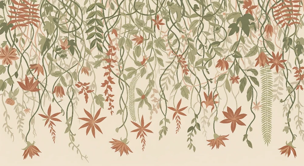 Papel de parede quarto bebê | Delicada vegetação floral