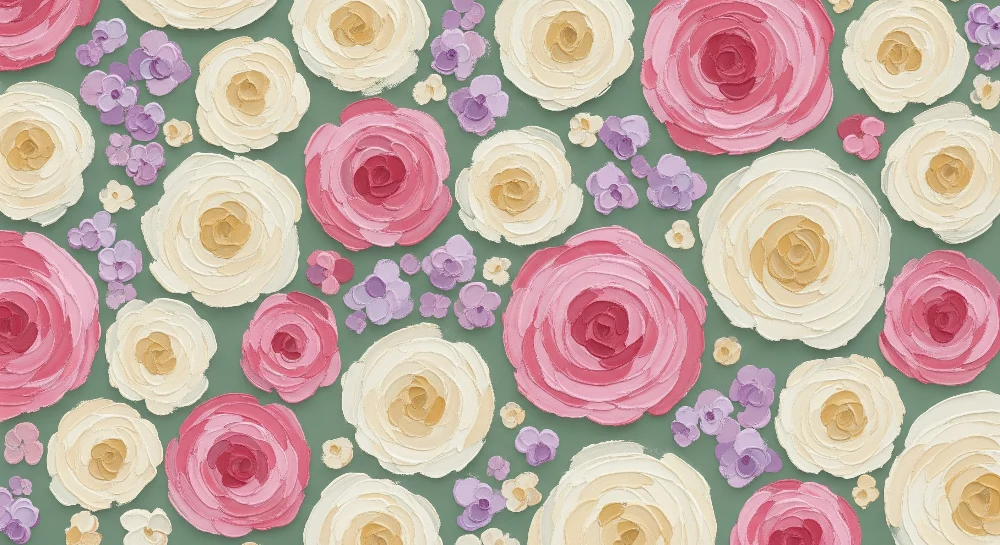 Papel de parede quarto bebê | Delicadas flores em tons pastel em fundo verde