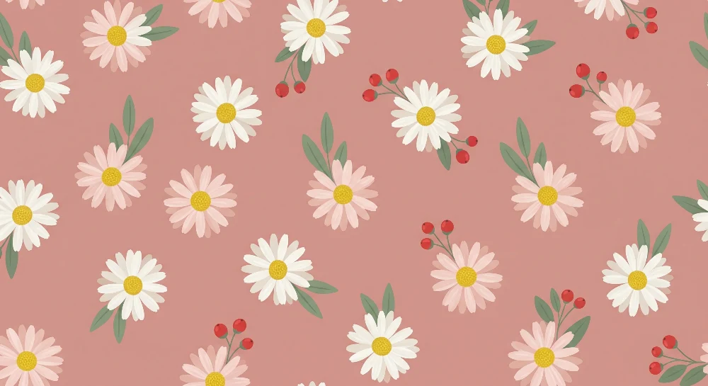 Papel de parede quarto bebê | Delicadas flores em fundo rosa suave